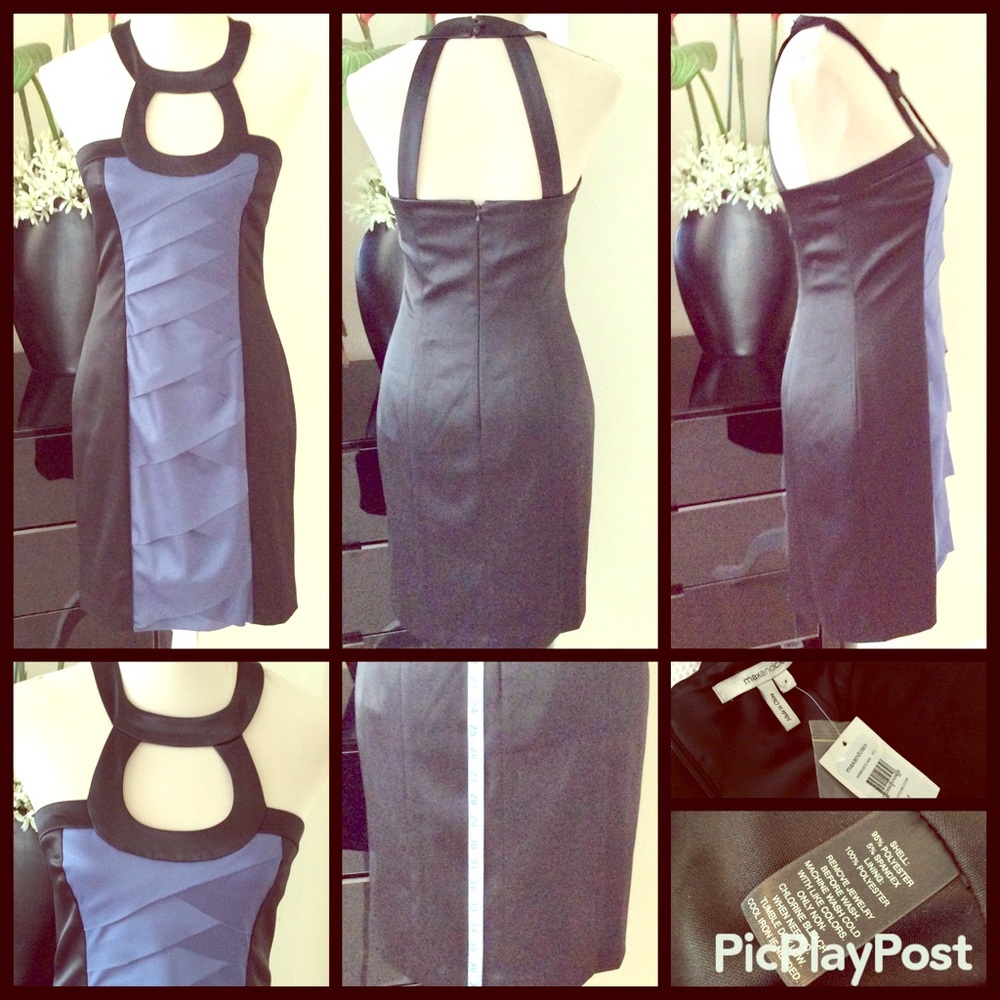 Maxandcleo Black+ Blue halter dress. SZ.4 NWT